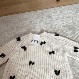 Zara Cream Sweater with Black Bow Details
